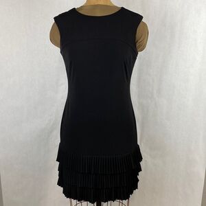 Peter Nygard Pleated Ruffle Hem Dress Black 6P 6 Petite Sheath